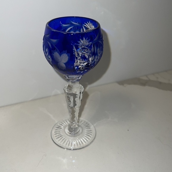 Schliff Schleuder Nachtmann Cobalt Blue Cut Crystal Tall Stem Sherry Cordial 5” - Picture 3 of 4